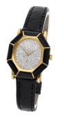 Chopard/Kutchinsky. A lady’s gold, onyx and diamond-set wristwatch, Ref. 5045-1, circa 1980.
Movement: cal. 846,...
