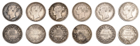 Victoria, Shillings (6), 1861, 1871, 1874, 1873, 1882, 1884 (S 3904-7) [6]. Fine or better	 £100-£120