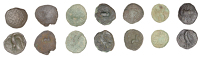 British Iron Age, CANTII, Eppillus (c. AD 1-15), bronze Units (7), Square Eagle type (2), concave square around...