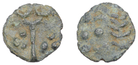 British Iron Age, DUROTRIGES, Uninscribed issues, cast bronze Unit, Hengistbury Wreath type, spike through centre,...