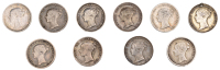 Victoria, Threepences (10), 1843, 1854, 1855, 1858, 1862, 1865, 1867, 1868, 1869, 1871 (3914) [10]. Fair to good...