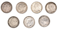 Victoria, Sixpences (7), 1843, 1844 large date, 1876, 1882, 1885, 1893, 1896 (S 3908, 3910, 3912, 3941) [7]. Fair to...