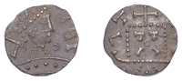 Early Anglo-Saxon Period, Sceatta, Primary series C1, radiate bust right, annulet above broken a and row of pellets...