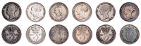 Victoria, Threepences (6), 1852, 1859, 1870, 1875, 1887, 1893 (S S 3914, 3931) [6]. Fine or better	 £100-£120