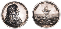 Spanish Wreck Recovered, 1687, a silver medal by G. Bower, conjoined busts of James II and Mary of Modena right,...
