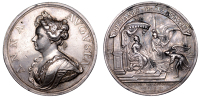 Battle of Saragossa, 1710, silver, medals by J. Croker, bust of Queen Anne left, revs. Victory, watched by...