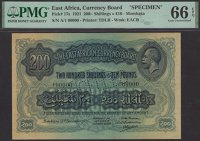 East African Currency Board, specimen 200 Shillings, 15 December 1921, serial number A/1 00000, perforated...