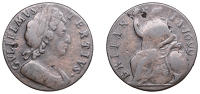 William III (1694-1702), Halfpenny, 1699, type II (BMC 676; S 3555). Fair	 £60-£80
