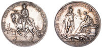 The Rebels Retreat to Scotland, 1745, a silver medal by A. & J. Kirk, the Duke of Cumberland on horseback left, view...