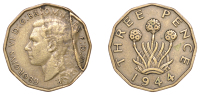 George VI (1936-1952), Brass Threepence, 1944 (S 4112). Struck with a major lamination error on obverse, otherwise...