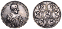 Archbishop Sancroft and the Seven Bishops, 1688, a cast silver medal by G. Bower, bust right, rev. busts of the...