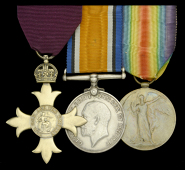 An extremely scarce inter-war O.B.E. group of three awarded to Major C. Bavin, Young Men’s Christian...