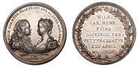 Appointment of William IV of Orange as Stadtholder, 1747, a silver medal by M. Holtzhey, facing busts of William and...