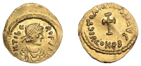 Maurice Tiberius (582-602), Tremissis, Constantinople, 583-602, diademed, draped and cuirassed bust right, d n...