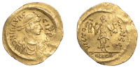 Maurice Tiberius (582-602), Semissis, Constantinople, 583-602, diademed, draped and cuirassed bust right, d n...