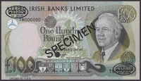 Allied Irish Banks, specimen £100, 1 January 1982, serial number TN000000, specimen number 066, O’Keeffe...
