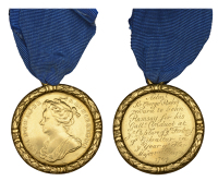 Medallions, Capture of Gibraltar, 1704, a gilt-bronze reproduction medal after J. Croker, draped bust left, rev....