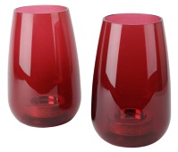 A pair of cranberry glass and silver candle hurricane lamps, by Garrard & Co., London 2005, height 27.5cm.	 £300-£500