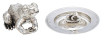 A silver frog table ornament, of good gauge, by Garrard & Co., London 1998 and a silver armada dish centred with a...