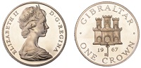 Gibraltar, Elizabeth II, VIP ‘Frosted’ Proof Crown, 1967, crowned and draped bust right, rev. Gibraltar castle,...