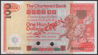 Chartered Bank, Hong Kong, specimen $100, 1 January 1982, serial number R000000, specimen number 007, Gledhill and...