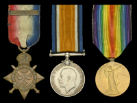 Three: Private G. Clarke, Lancashire Fusiliers

1914 Star, with clasp (3312 Pte. G. Clarke. 2/Lan: Fus.); British...