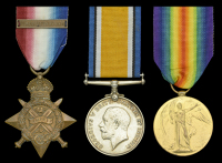 Three: Private E. Butt, Gloucestershire Regiment

1914 Star, with clasp (7052 Pte. E. Butt. 1/Glouc. R.); British...