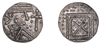 Early Anglo-Saxon Period, Early Anglo-Saxon Period, Sceatta, Second Series R3/type 51 mule [P1e], ‘Saltire...
