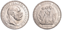Hungary, Franz Joseph I, 5 Korona, 1907kb, 40th Anniversary of Coronation, Kremnica (ÉH 1493; Huszar 2214; KM 489)....