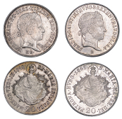 Hungary, Ferdinand V, 20 Krajczar, 1845b, Kremnica (ÉH 1419; Huszar 2081; KM 422); War of Independence, 20...