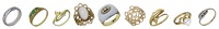 A collection of rings, to include an 18ct  gold and circular-cut emerald ring, London 1986, a diamond five stone...