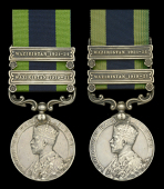 India General Service 1908-35, 2 clasps, Waziristan 1919-21, Waziristan 1921-24 (2) (4180317 Cpl. E. Davies, R.W....