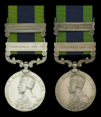 India General Service 1908-35, 2 clasps, Waziristan 1919-21, Waziristan 1921-24 (2) (4180623 Pte. E. Lodwick, R.W....