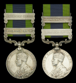 India General Service 1908-35, 2 clasps (2), Waziristan 1921-24, Waziristan 1919-21 (4179843 Pte. D. Daniels, R.W....