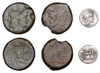 Roman Republican Coinage, Anonymous, Uncertain mint in Central Italy, As, c. 211-208, laureate head of Janus, i...