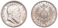 Germany, Baden, 2 Mark, 1907, Death of Friedrich I, Karlsruhe (Jaeger 36; KM 278). Light hairlines, otherwise...