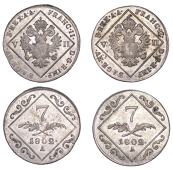 Austria, Francis I, 7 Kreuzer (2), both 1802a, Vienna (KM 2129) [2]. Some residue over original lustre, both...