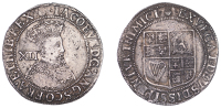 James I (1603-1625), First coinage, Shilling, second bust, mm. thistle, 5.71g/5h (N 2073; S 2646). Shoulder drapery...