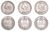 Victoria, Sixpences (3), all 1899 (ESC 3292; S 3941) [3]. All lustrous, mint state	 £80-£100
