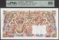 Banque de Syrie et du Liban, Lebanon, specimen 100 Livres, 1 December 1945, serial number O.000,000, Busson and...