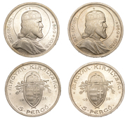 Hungary, Miklós Horthy, 5 Pengö (2), both 1938kb, 900th Anniversary of St. Stephan’s Death, Kremnica (ÉH 1508;...