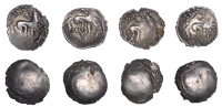 British Iron Age, ICENI, Uninscribed issues, silver Units (4), Punk Head type, trace of male head right, herringbone...