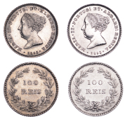 Portugal, Maria II, 100 Reis (2), both 1853, Lisbon (Gomes 37.01; KM 488) [2]. Both cleaned, otherwise extremely...