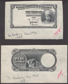 National Bank of Albania, obverse and reverse die proofs for 5 Franka Ari (2), ND (1926), with manuscript dates and...