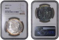 United States of America, Dollar, 1879s, San Francisco (KM 110). A pleasing example with a deep blue cabinet tone on...
