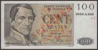 Banque Nationale de Belgique, specimen 100 Francs, ND (1952), serial number 0000.A.000, Pirsoul and Frere...