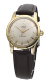 Omega. A gold plated wristwatch, Seamaster, circa 1955.
Movement: automatic.
Dial: silvered, applied Arabic and...