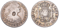 George III (1760-1820), Emergency issues, PERU, Charles IV, 8 Reales, 1793ij, Lima, obv. countermarked with head of...
