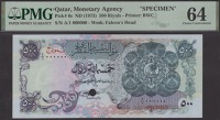 Qatar Monetary Agency, specimen 500 Riyals, ND (1973), serial number A/1 000000, red SPECIMEN overprints in English...