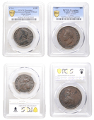 George II, Halfpenny, 1734 (BMC 846; S 3717); George IV, Penny, 1827 (BMC 1430; S 3823) [2]. Both fine and scarce...